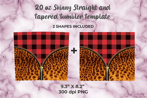 Red Plaid Leopard Reddish Brown Zipper 20oz Skinny Tumbler Wrap Template Sublimation Sublimatiz Designs 