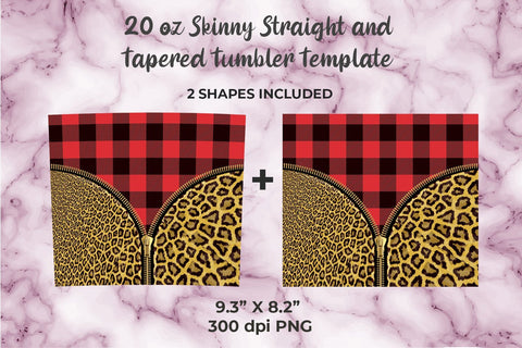 Red Plaid Leopard Yellow Zipper 20oz Skinny Tumbler WrapTemplate Sublimation Sublimatiz Designs 