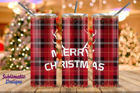 Red Plaid & Merry Christmas Skinny Tumbler Wrap Sublimation Sublimatiz Designs 