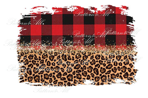 Red Plaid with Leopard digital background,Check splashes,Buffalo plaid Sublimation Patches PNG, Half Red Buffalo plaid and leopard grunge Sublimation ArtStudio 