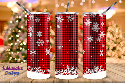 Red Plaid With Snowflakes Skinny Tumbler Wrap Sublimation Sublimatiz Designs 