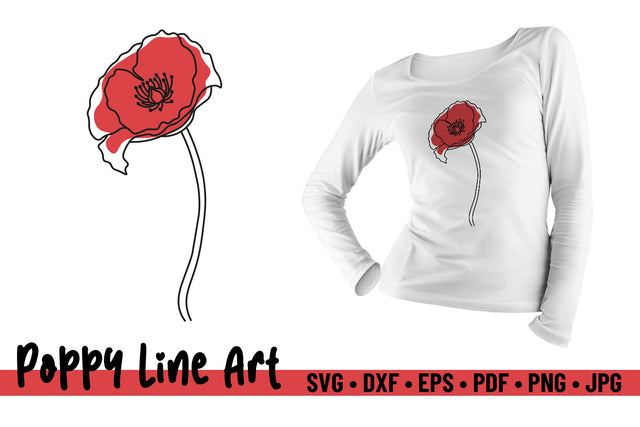 Red Poppy Line Art SVG SVG Niia Store 