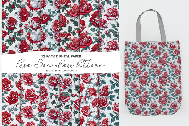 Red Rose Digital Paper Seamless Floral Pattern Digital Pattern artnoy 