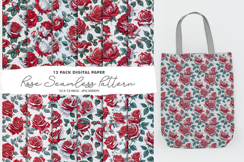 Red Rose Digital Paper Seamless Floral Pattern Digital Pattern artnoy 