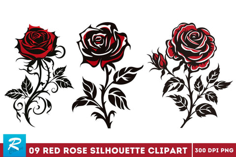 Red Rose Silhouette Clipart Bundle Sublimation Regulrcrative 