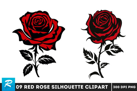 Red Rose Silhouette Clipart Bundle Sublimation Regulrcrative 