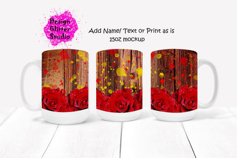 Red Rose Wooden Coffee Mug Design,Roses Sublimation,11Oz Mug & 15Oz Mug Wrap Template,Ceramic Mug Wrap Sublimation,Cricut Press Designs Digital Pattern ArtStudio 