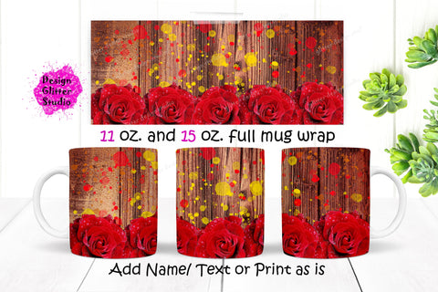 Red Rose Wooden Coffee Mug Design,Roses Sublimation,11Oz Mug & 15Oz Mug Wrap Template,Ceramic Mug Wrap Sublimation,Cricut Press Designs Digital Pattern ArtStudio 