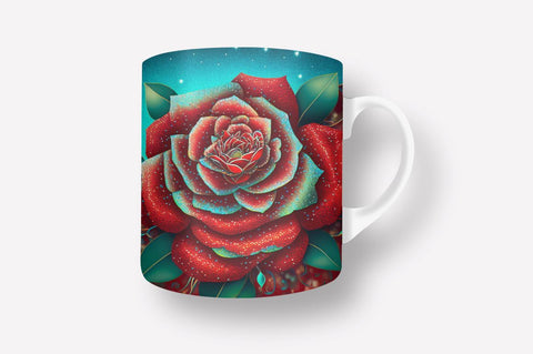 Red Roses Glitter Flower 11, 12 & 15 Oz Mug Sublimation Sublimation Regulrcrative 