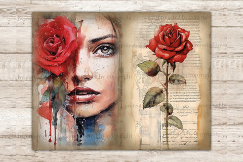 Red Roses Junk Journal Pages | Woman Printable Card SVG GlamArtZhanna 