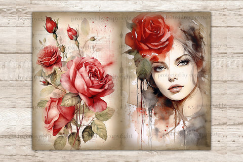 Red Roses Junk Journal Pages | Woman Printable Card SVG GlamArtZhanna 