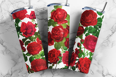 Red Roses Sublimation 20 Oz Skinny Tumbler Floral Seamless Wrap for 20 oz & 30 oz Tumbler Design - PNG Sublimation TumblersByPhill 