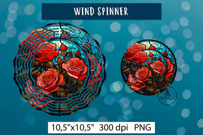 Red roses Wind Spinner design | Stained glass png Sublimation Olga Boat Design 