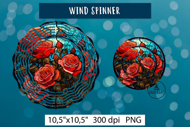 Red roses Wind Spinner design | Stained glass png Sublimation Olga Boat Design 