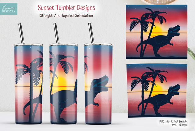 Red Sunset With Dinosaur For 20 Oz Tumbler Sublimation Sublimation Kseniia designer 