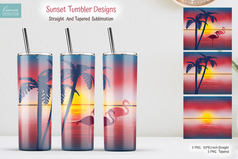 Red Sunset With Palm And Flamingo For Tumbler Sublimation Sublimation Kseniia designer 