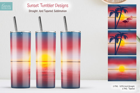 Red Sunset With Palm And Flamingo For Tumbler Sublimation Sublimation Kseniia designer 