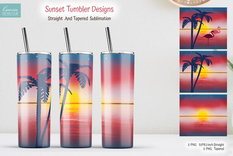 Red Sunset With Palm And Flamingo For Tumbler Sublimation Sublimation Kseniia designer 