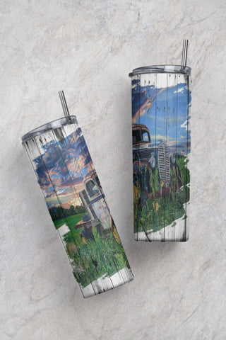 Red truck 20 oz skinny tumbler sublimation design Rustic Wood Farm life digital PNG Sublimation CaldwellArt 