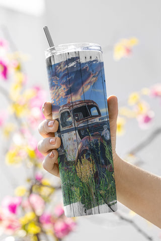 Red truck 20 oz skinny tumbler sublimation design Rustic Wood Farm life digital PNG Sublimation CaldwellArt 