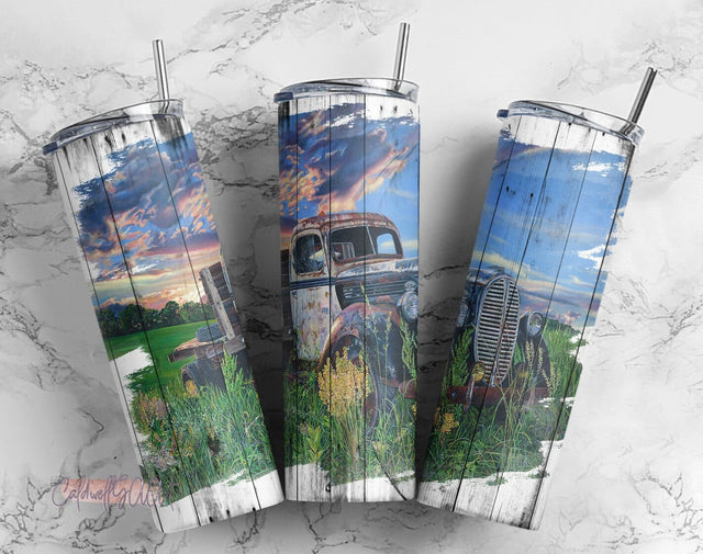 Red truck 20 oz skinny tumbler sublimation design Rustic Wood Farm life digital PNG Sublimation CaldwellArt 