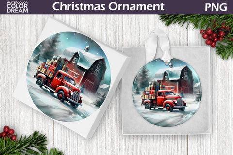 Red Truck Christmas Ornament Bundle | Farm Truck Sublimation Sublimation WatercolorColorDream 