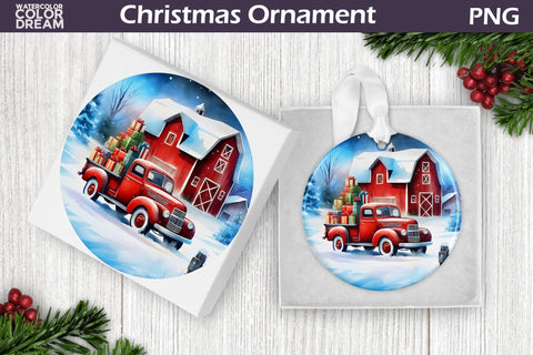 Red Truck Christmas Ornament Bundle | Farm Truck Sublimation Sublimation WatercolorColorDream 