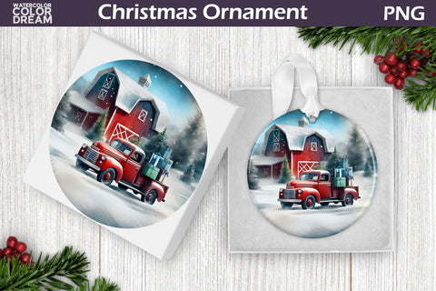 Red Truck Christmas Ornament Bundle | Farm Truck Sublimation Sublimation WatercolorColorDream 