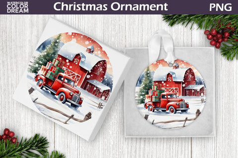 Red Truck Christmas Ornament Bundle | Farm Truck Sublimation Sublimation WatercolorColorDream 