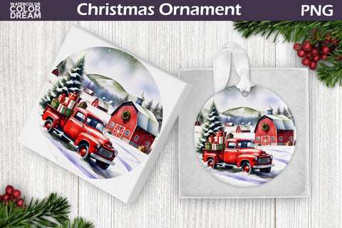 Red Truck Christmas Ornament Bundle | Farm Truck Sublimation Sublimation WatercolorColorDream 
