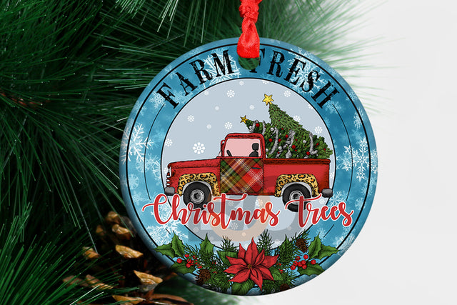 Red Truck Farm Fresh Christmas Trees Ornament, PNG Sublimation Designs, Christmas Trees Ornament Png Download Sublimation BOO-design 