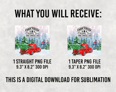 Red Truck Farm Fresh Christmas Trees PNG Sublimation Designs Wrap, Christmas Trees 20oz Skinny Tumbler Digital Pattern BOO-design 