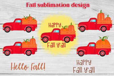 Red truck with pumpkins | Happy fall sublimation Sublimation Svetana Studio 