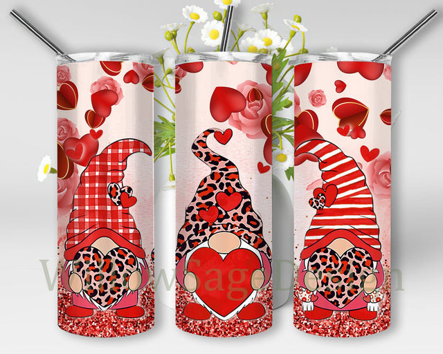 Red Valentine Gnomes 20oz Tumbler Template, Gnomes Design Png, Heart Floral Tumbler Wrap, Valentine's Day Gift, Digital Download Sublimation WillowSageDesign 