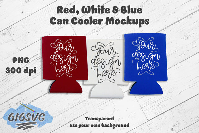 Red White and Blue Can Cooler Mockup Mock Up Photo 616SVG 