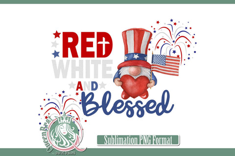 Red White Blessed Gnome Sublimation Sublimation QueenBrat Digital Designs 