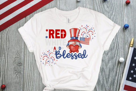 Red White Blessed Gnome Sublimation Sublimation QueenBrat Digital Designs 