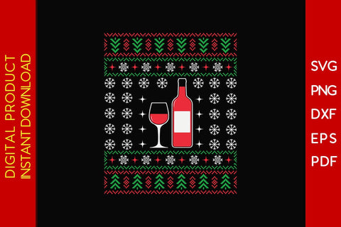 Red Wine Christmas Ugly Sweater Design SVG PNG EPS Cut File SVG Creativedesigntee 