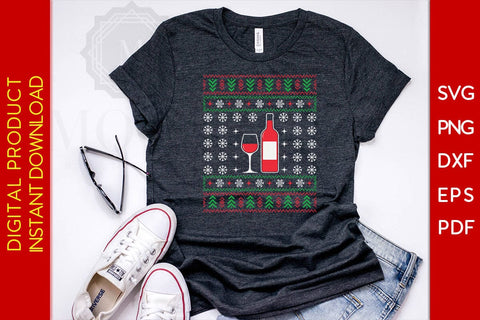 Red Wine Christmas Ugly Sweater Design SVG PNG EPS Cut File SVG Creativedesigntee 