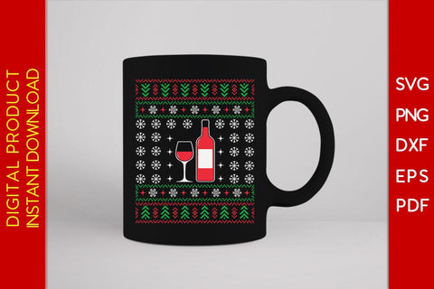 Red Wine Christmas Ugly Sweater Design SVG PNG EPS Cut File SVG Creativedesigntee 