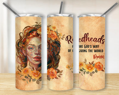 Redhead 20oz Skinny Tumbler Png, Lid Floral Png, Flower Butterfly Png, Positive Christian Affirmation Tumbler, Redhead Rose Sublimation BouDesign 
