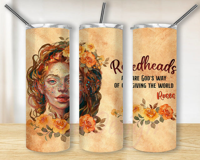 Redhead 20oz Skinny Tumbler Png, Lid Floral Png, Flower Butterfly Png, Positive Christian Affirmation Tumbler, Redhead Rose Sublimation BouDesign 