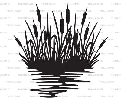 Reeds silhouette design. Illustration of bulrush and grass. SVG TribaliumArtSF 