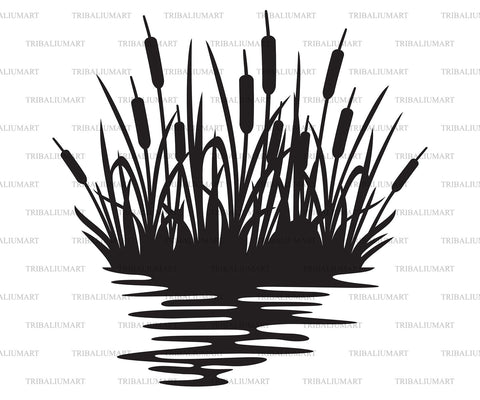 Reeds silhouette design. Illustration of bulrush and grass. SVG TribaliumArtSF 