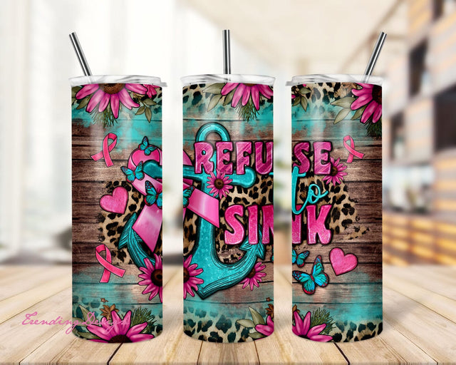 Refuse To Sink Tumbler Png Sublimation Design, Breast Cancer Tumbler, Cancer Ribbon Tumbler, Cancer Awareness Png, Digital Download Sublimation TrendingDesign 
