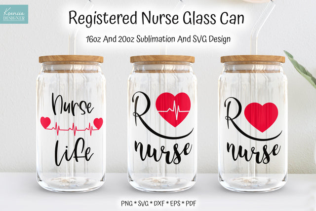 Registered Nurse With Heartbeat For Beer Glass Can Full Wrap SVG Kseniia designer 