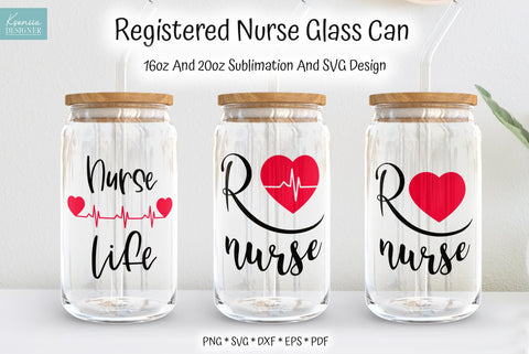 Registered Nurse With Heartbeat For Beer Glass Can Full Wrap SVG Kseniia designer 