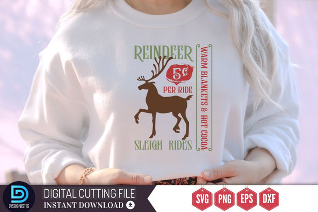 Reindeer 5c per ride sleigh rides warm blankets & hot cocoa SVG, SVG DESIGNISTIC 