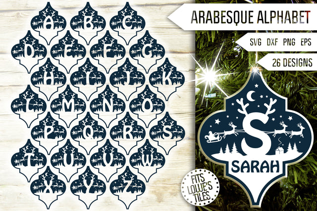 Reindeer Alphabet Arabesque Ornament Svg Bundle. Christmas Alphabet Letters Svg. Lowe's Satori Tile Svg. Deer Svg. Monogram Dxf, Eps, Png SVG Mint And Beer Creations 