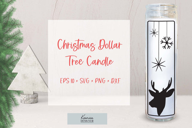 Reindeer and Snowflakes. Christmas Dollar Tree Candle SVG SVG Kseniia designer 